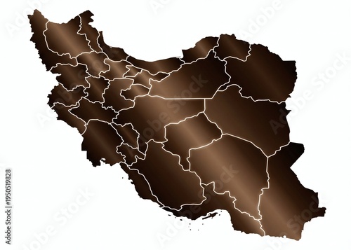 Brown map of iran with provinces, suitable for educational materials, travel brochures, presentations, and cultural publications needing geographical context.