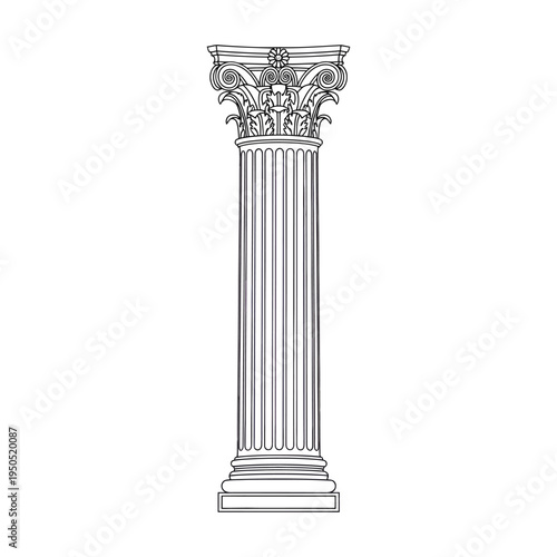 Decorative corinthian column standing isolated on white background elegant architectural design with classical style and intricate details