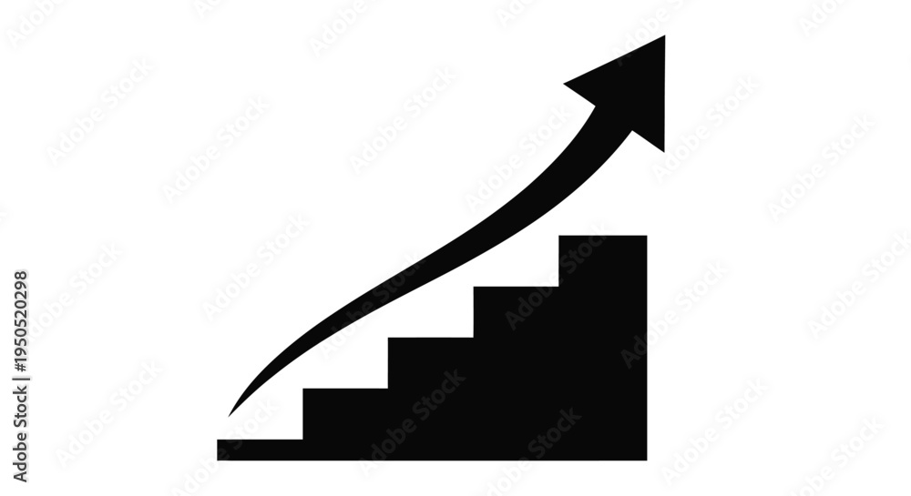 Obraz premium Black arrow pointing upwards ascending a set of block steps