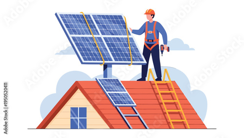 Solar Panel Installation: A technician diligently installs a solar panel on a rooftop, symbolizing the future of clean energy.