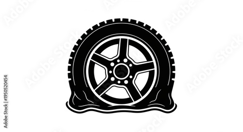 Flat Tire Illustration - Automotive Trouble and Vehicle Maintenance Concept.