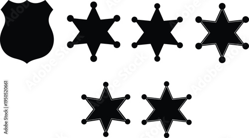 Police badge silhouettes, sheriff star illustration, law enforcement emblem artwork, security symbol design, authority motif sketch, official insignia drawing, protective emblem art
