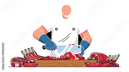 The Butcher's Expertise: A skilled butcher expertly cuts prime cuts of meat with precision and care, revealing the quality of each selection. 