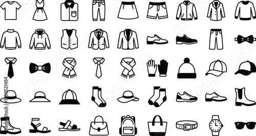 Fashion apparel and clothing accessories line graphic set for retail