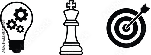 Strategic business goals & success icons: innovative ideas, leadership, and achievement concepts