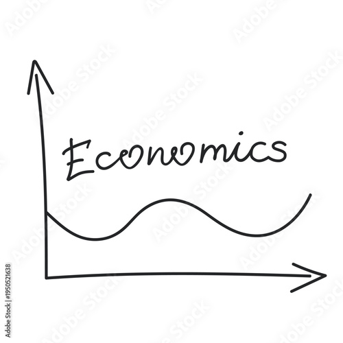 Hand drawn text Economics on the financial graph. Lettering calligraphic word with title of economic science. Economical education for students