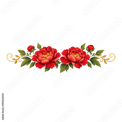 Peony flower decorative floral divider