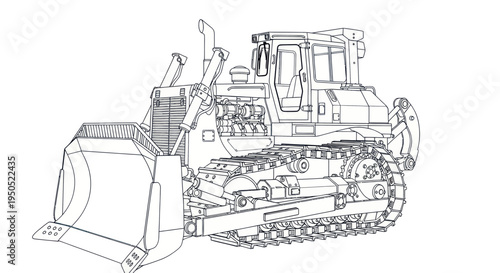 Bulldozer Line Drawing - Heavy Construction Equipment Blueprint