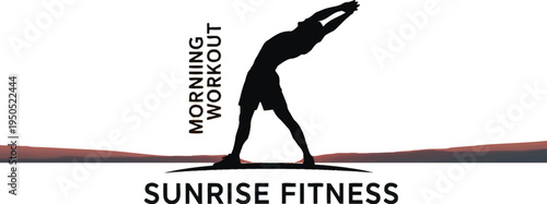 A striking silhouette of an exercising person with arms stretched back, performing a morning workout against a vibrant sunrise, symbolizing health and wellness fitness.