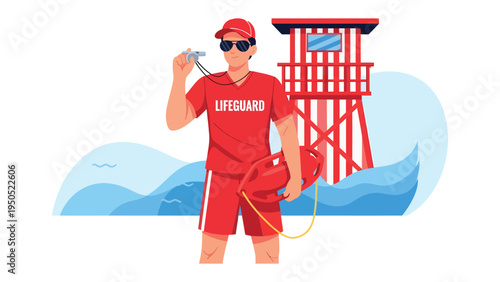 Coastal Guardian: A dedicated lifeguard stands ready, embodying vigilance and the promise of safety. This image is a tribute to the unsung heroes of the beach, protectors of joy.