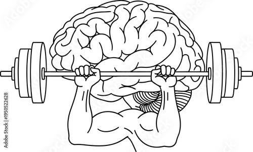 Minimalist black and white line art drawing illustrates the concept of rigorous mental exercise and cognitive strength training