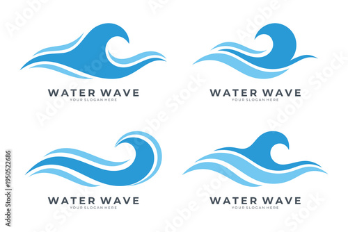Ocean blue water wave logo set
