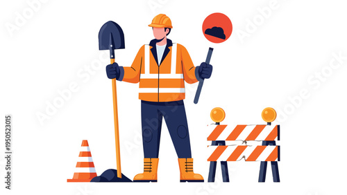 Construction worker with tools : A construction worker stands ready with essential tools. The image captures the essence of construction work and the necessary implements for various tasks.