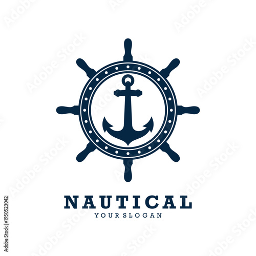 Nautical anchor and ship wheel maritime logo
