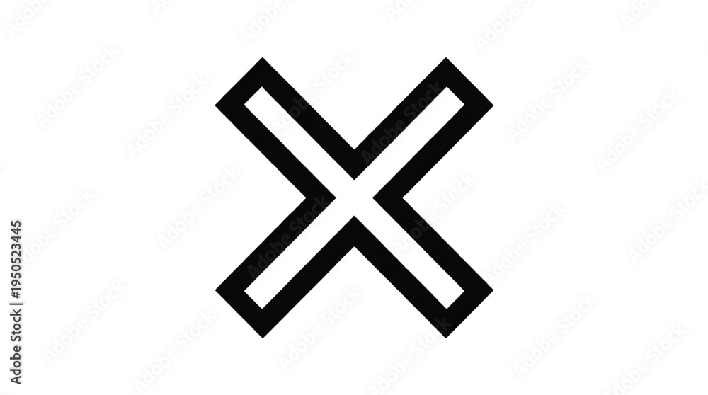 Fototapeta premium Bold black intersecting lines forming an x on white.