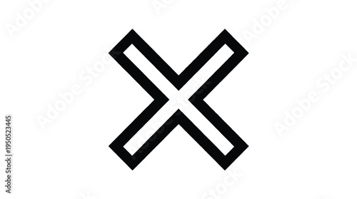 Bold black intersecting lines forming an x on white.