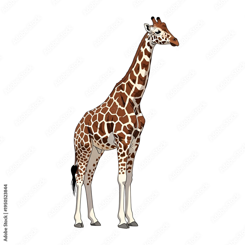 Naklejka premium Giraffe standing alone looking sideways.