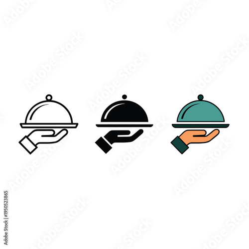 Three variations of a hand presenting a covered dish on a platter