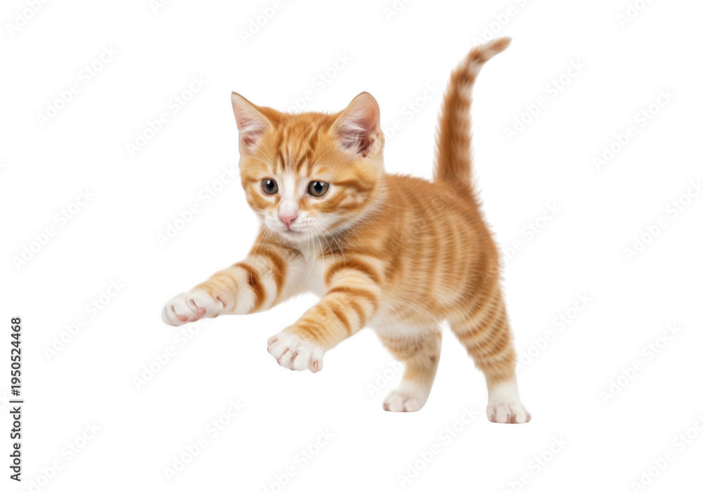 Obraz premium Adorable kitten walking with a tail up, cute and playful, isolated on transparent background