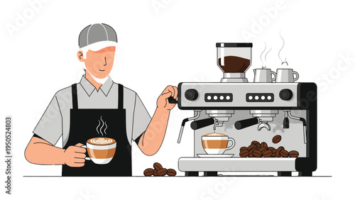 Artisan Brewing: A barista meticulously crafts a perfect cup of coffee, his expertise bringing the essence of rich flavors to life. Witness the ritual of coffee creation.