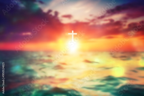 Cross of Christ on sky sun background