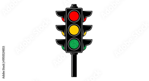 Traffic Light with Red, Yellow, and Green Lights Illuminated.