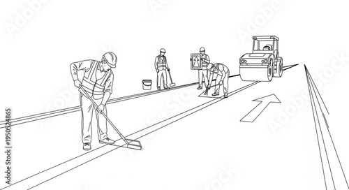 Quadro su tela Road construction crew working on a highway project.