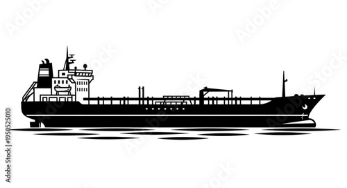 Detailed Silhouette of a Large Oil Tanker Ship at Sea.