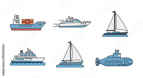 Collection of various sea vessels.