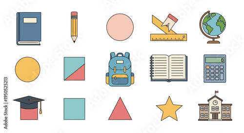 School education icons and objects.