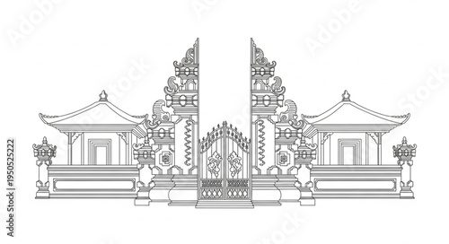 Elaborate Balinese Gate with Intricate Carvings and Traditional Design.