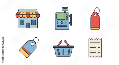 Shopping icons and retail symbols.