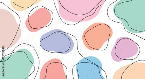 Vibrant Retro-Inspired Abstract Background with Soft Pastel Organic Shapes and Dynamic Wavy Outline Lines – Modern Fluid Pattern Design Element