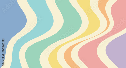 Abstract Wavy Rainbow Pattern with Soft Pastel Colors – Retro Style Fluid Curve Design