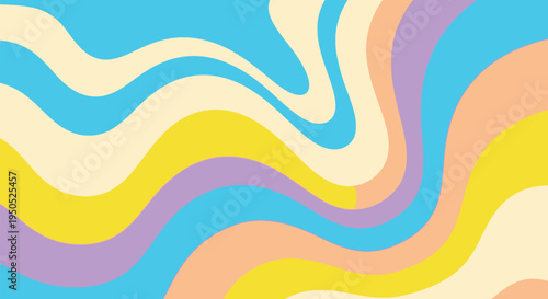 Vibrant Retro Abstract Background with Soft Pastel Rainbow Waves and Fluid Swirls – Vintage Style Pattern Design