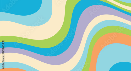 Colorful Retro Wavy Abstract Background with Soft Pastel Rainbow Curves – Vintage Style Fluid Wave Pattern Design