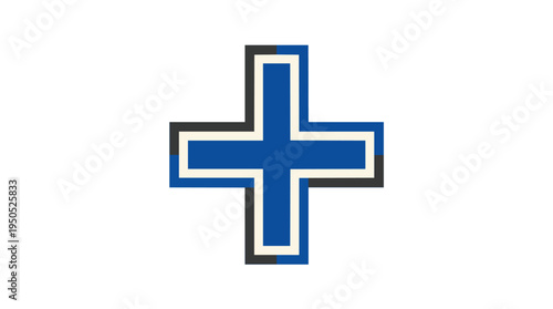 Blue plus symbol with modern, flat design aesthetic