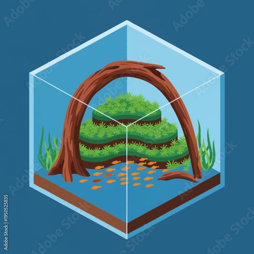 Aquarium Landscape with Driftwood and Lush Greenery.