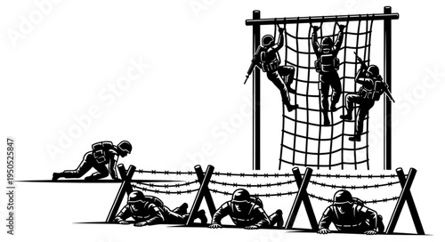 Military Obstacle Course - Soldiers Training in a Challenging Environment.
