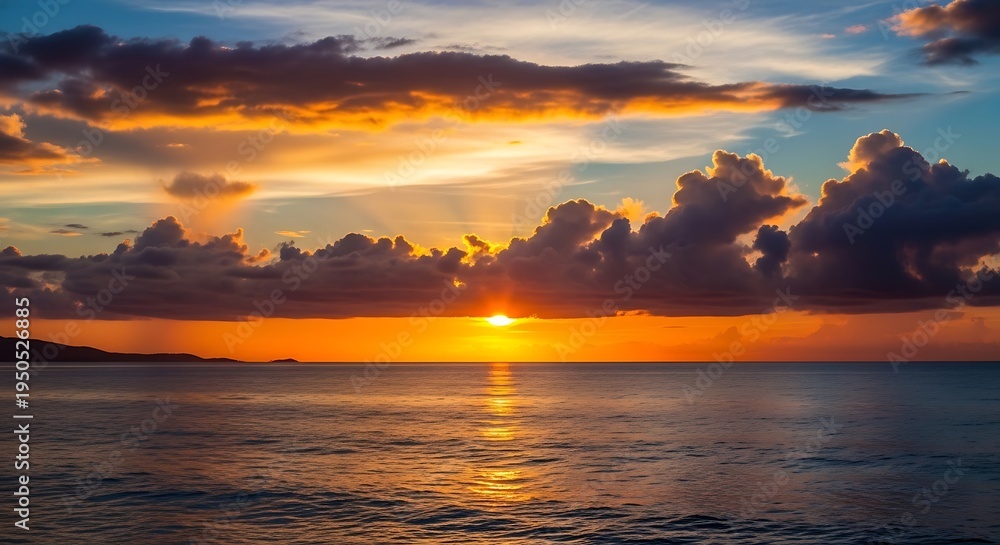 Fototapeta premium Serene Sunset over Ocean Waves with Clouds.