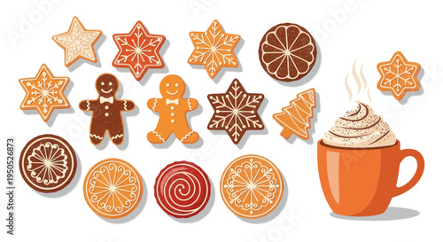 Christmas Cookies and Hot Chocolate with Whipped Cream - Festive Holiday Treats