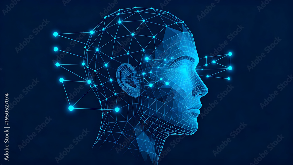 Obraz premium Digital human head with network connections