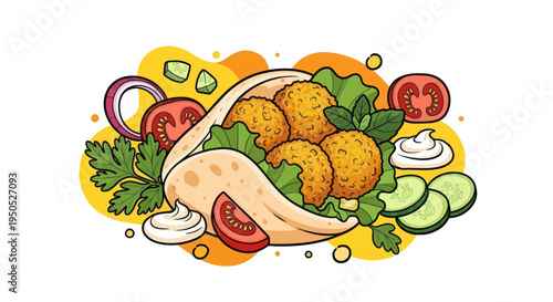 Delicious Falafel Wrap with Fresh Vegetables and Creamy Sauce - Illustration