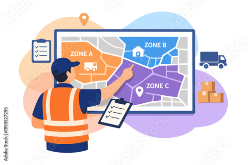 Delivery driver planning routes on a digital map interface.