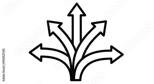 Multiple arrows diverging from a single point symbolizing direction and choices