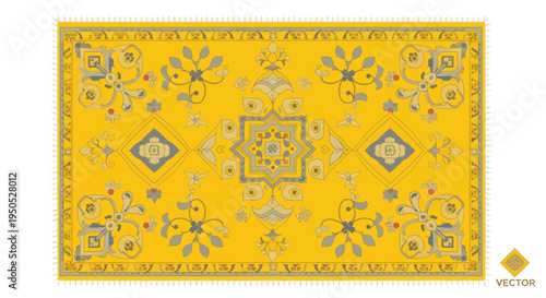 Vibrant Yellow Persian Rug with Intricate Floral and Geometric Patterns