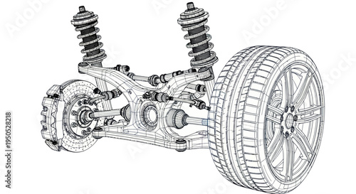 Automotive Rear Axle Suspension System Blueprint Sketch