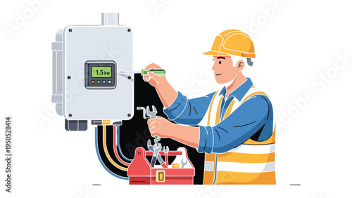Technician at Work: A skilled technician, equipped with tools, diligently works on a piece of technical equipment. This image embodies expertise and precision in the realm of technical work.