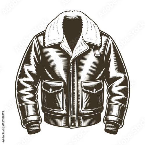 classic leather flight jacket woodcut style drawing
