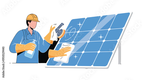 Solar Panel Cleaning: A worker diligently cleans a solar panel, showcasing the importance of maintenance and sustainable energy practices.